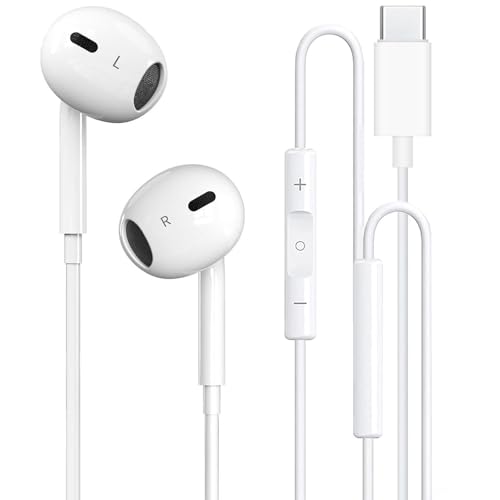 USB C Headphones Wired for iPhone 17/16, Type C Earphones with Microphone & Remote Noise Cancelling Earbuds