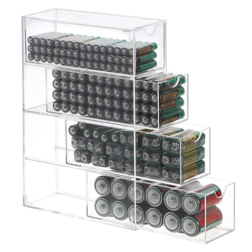 BTSKY Clear Acrylic Battery Storage Organizer for AA, AAA, 9V, C Batteries