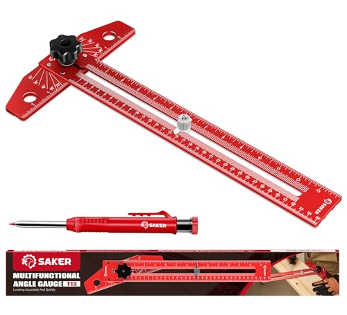 Saker Woodworking Scriber Marking Line Ruler, Aluminum Alloy T-Square