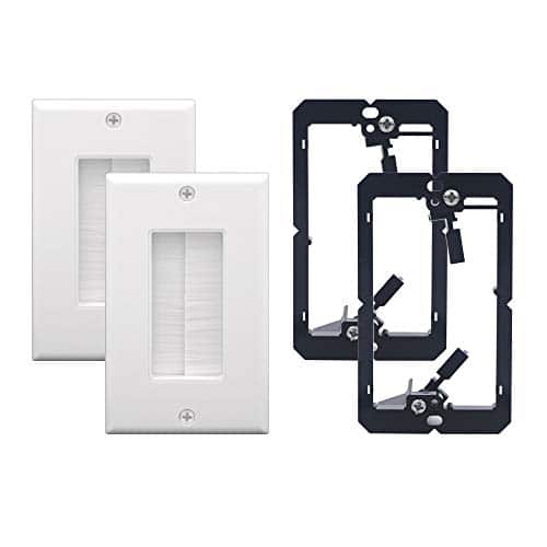 VCE Brush Wall Plate Cable Pass Through with Bracket, Decorator Cover for Low Voltage Cables - White, 2-Pack