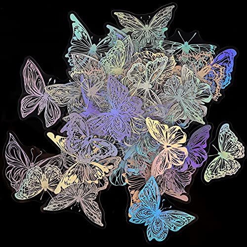 45Pcs Butterfly Holographic Stickers – Waterproof Transparent PET Decals for Scrapbooking, Journaling, Planners & DIY Crafts