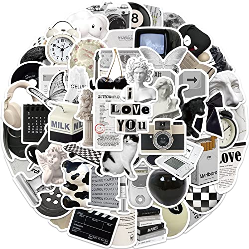 Aesthetic Stickers Black and White Y2K Retro Vintage Decals for Adult 60PCS