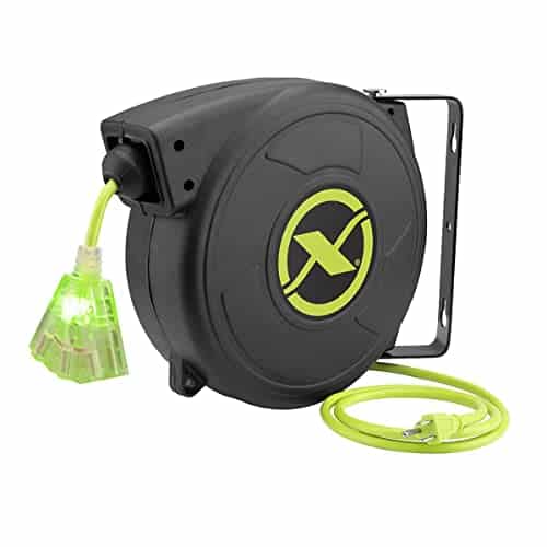 Flexzilla Retractable Extension, 14/3 AWG SJTOW, 50', Grounded Triple Tap Outlet Electric Cord Reel