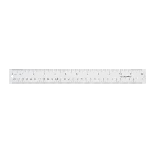 Westcott Acrylic Clear Ruler, Easy-to-Read Markings, Scratch-Resistant Design, Raised Beveled Edges, for Crafting, Office, Classroom, Back to School Supplies, 12-Inch
