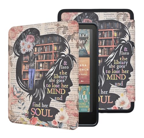 Case for All-New Kindle Paperwhite 12th Gen 2024 and Kindle Colorsoft Signature Edition, Book Lovers Gifts Lightweight PU Leather Protective Cover with Auto Sleep Wake Hand Strap