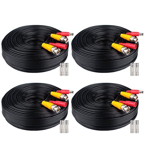 WILDHD BNC Cable 4x100FT, All-in-One Siamese Video and Power Security Camera Wire, Camera Cable for All Max 5MP HD CCTV DVR Surveillance System (100FT 4PACK, Black)