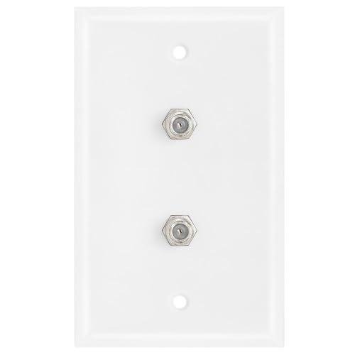 Cmple - Dual F Connector Coaxial Cable Audio/Video Wall Plate, 2-Port TV Cable Wallplate 75 Ohm Plug Jack Ports Coax Wal