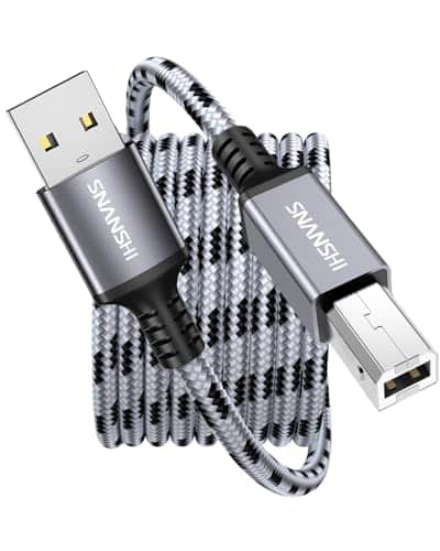 SNANSHI USB Printer Cable 6ft, Nylon Braided Printer Cable to USB Stable Wired Connection for HP, Canon, Brother, Epson – Plug & Play, Works with DeskJet, OfficeJet, PIXMA, MFC Series