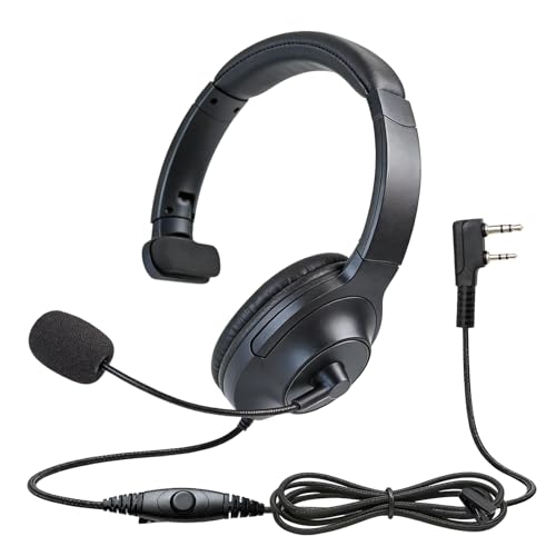 HELETUL Single Sided Headphone Boom Mic Ptt Earpiece Over The Ear Two Way Radio Headset