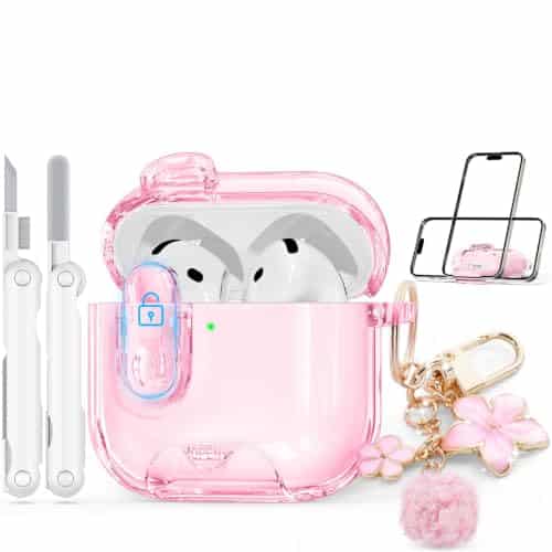 Skyconser for AirPods 4 Case 2024 with Safety Lock,Clear Pink