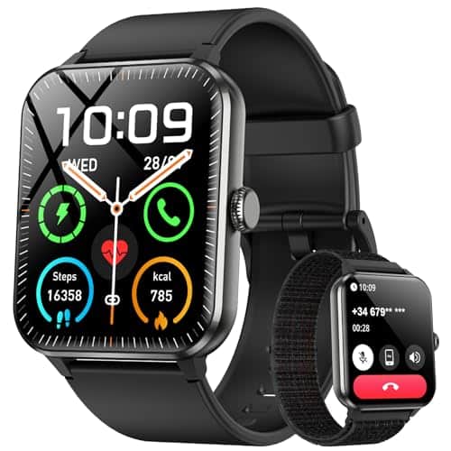 Blackview 2026 Smart Watch (Answer/Make Calls), Fitness Watch for Men and Women with Heart Rate/SpO2/Sleep Monitor/2 Straps, 100+ Sports Modes, IP68 Waterproof Activity Tracker for Android/iPhone