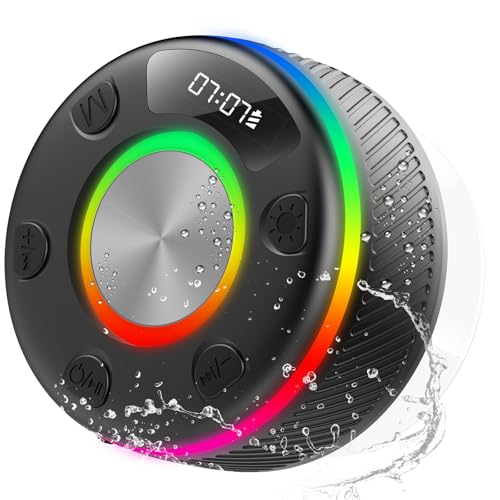 Bluetooth Speaker, Shower Speaker, IP7 Waterproof Portable Speakers Bluetooth 5.4 with HD Sound, RGB Light/LED Display/Hands-Free Call/Suction Cup Perfect for Bathroom Sing-Along Stocking Stuffers