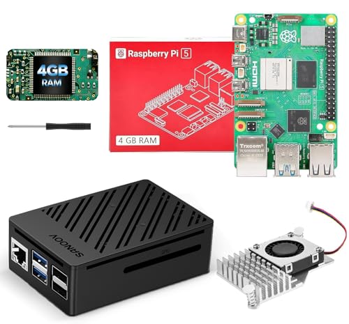 SANOOV Raspberry Pi 5 4GB Kit, 4GB RAM Single Board Computer with Active Cooler and ABS Case, Complete Raspberry Pi 5 Starter Kit for IoT Robotics Retro Gaming