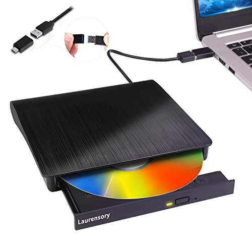 External CD/DVD Drive for Laptop, CD Burner, DVD Player, USB 3.0 C, Black