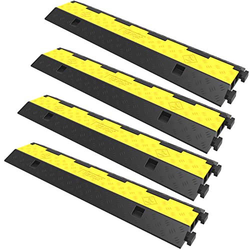 VEVOR Cable Protector Ramp, 4 Packs 2 Channels Rubber Modular Speed Bumps Rated 11000 LBS Load Capacity, Protective Wire Cord Ramp Driveway Rubber Traffic Speed Bumps Hump Cable Protector