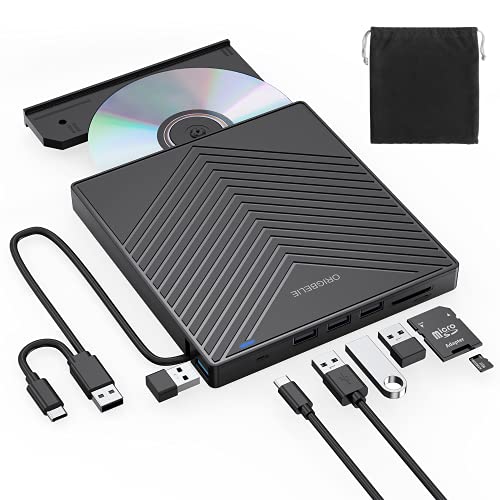 ORIGBELIE External CD DVD Drive, USB 3.0 & 4 USB Ports & 2 TF/SD Card Slots