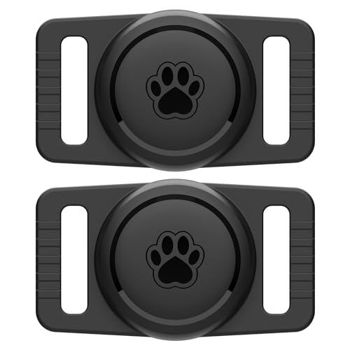 GOCII for Airtag Dog Collar Holder 2 Pack,Waterproof Dog Collar Holder for Apple AirTag(Gen 1 & 2),Silicone Air Tags Case for Dog Collars(Black)