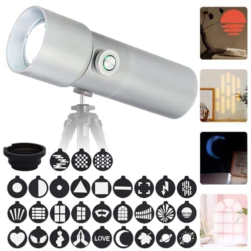 NULBOFU Photography Studio 10W LED Flashlight Spotlight with 30 Gobos/4 Colors/CRI95+/3 Lighting Modes & Built in 7500mAh Rechargeable Battery for Recording Studio Video Lighting.