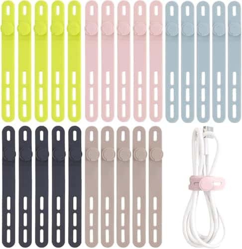 Oligei 25 Pcs Silicone Cable Ties, Cable Ties Reusable, High Elasticity Cord Wraps for Electrical Cords, Cord Organizer for Earphone, Phone Charger(Colorful)