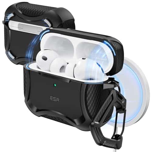 ESR for AirPods Pro 3 Case (2025), Magnetic Lid, Cyber Tough Series, Black