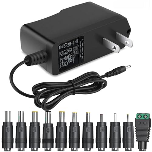 DC12V Power Supply 1A AC Adapter with 11 Changeable DC Plug Tips