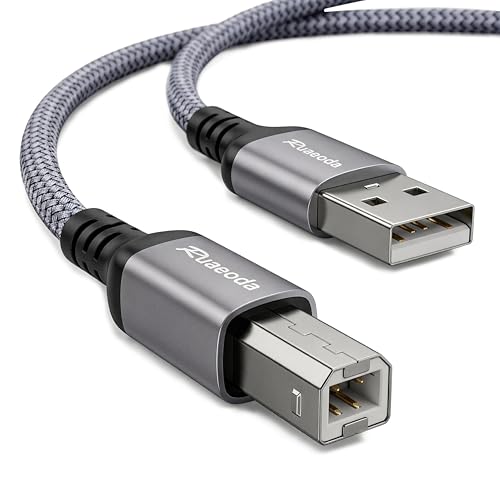 Ruaeoda 10 ft USB Printer Cable, Nylon Braided USB 2.0 Type A to B Cord, Compatible with HP, Epson, Canon, DAC & Piano - Space Grey