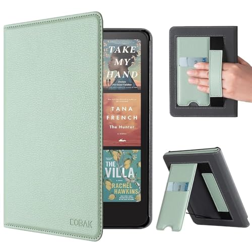 CoBak Case with Stand for Kindle Paperwhite 12th Gen & Colorsoft Signature Edition - Durable PU Leather Cover with Auto Sleep Wake, Card Slot, Hand Strap Feature, Sage Green