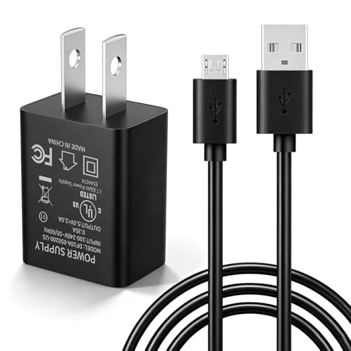 Critin 5V 2A Replacement Fast Charger Adapter, 6FT Micro USB Cable for Kindle Paperwhite 7-13, Oasis, E-Reader, Voyage, DX, Keyboard, Touch,2nd-11th Gen, Fire HD HDX,Power Charger USB Cable Cord