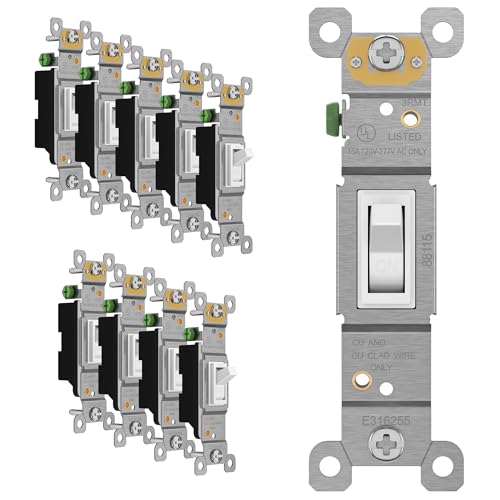 ENERLITES 10 Pack Toggle Light Switch, Single Pole Wall Switch, White