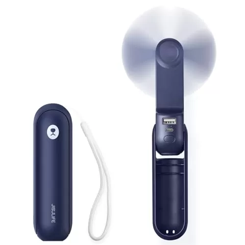 JISULIFE Portable Handheld Fan, Mini 3 In 1 with Rechargeable Battery, Personal Pocket Fan for Travel, Outdoor, USB Power Bank, Flashlight, Essential Ideal Gifts for Men/Women/Family/Friends - Blue
