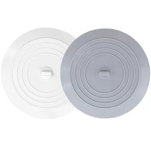 V-TOP Bathtub Drain Stopper 2 Pack, 5 inches Silicone Tub Stopper Shower Drain Cover, Bath Tub Plug Hair Stopper,Universal Flat Suction Renter Friendly Bath Accessories (White&Grey, 5 inch)