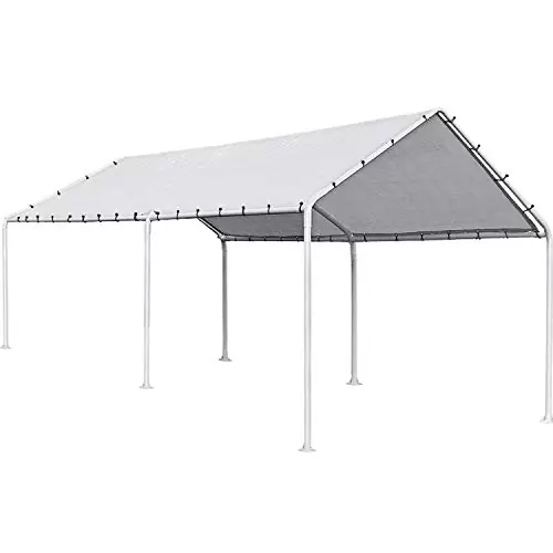 FDW 10'x20' Heavy Duty Galvanized Carport Waterproof Canopy Tent with Anchor Kit, Open-Sided Design for Cars and Outdoor Use