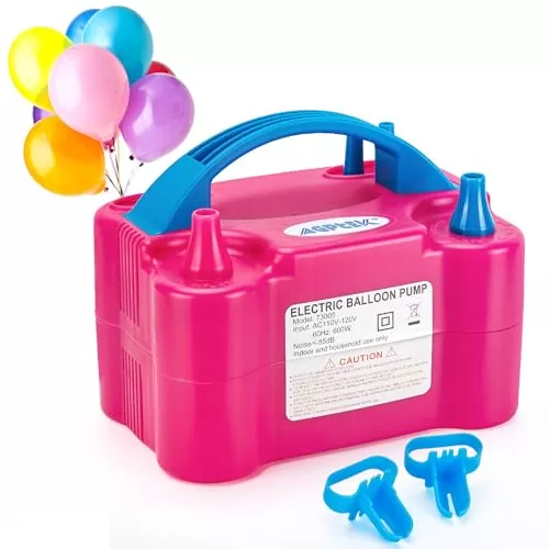 AGPTEK Electric Air Balloon Pump, 110V 600W Rose Red Portable Dual Nozzle Inflator/Blower for Party Decoration