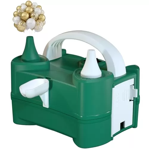 Beeyaky Electric Air Balloon Pump and Tying Tool in One, Balloon Pump Electric, Portable Dual Nozzle Balloon Pump Inflation for Party Decorations, 110V-120V 400W, Green