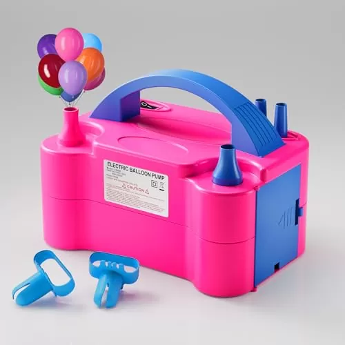 DECOCKRAT Balloon Pump - Electric Dual Nozzle Air Pump for Balloon, Portable Balloon Blower Save Time and Effort, Balloon Inflator for Parties and Decorations - 110V-120V, 600W, BluePink