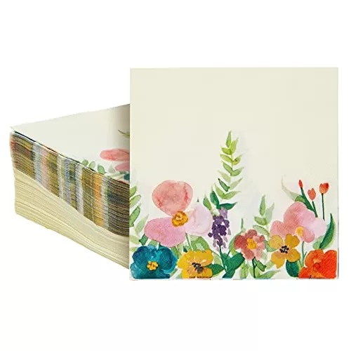 100 Pack Floral Napkins, 6.5 inch Disposable Vintage Tissue Paper for Garden Party Decorations, Tea, Bridal Shower, Wedding, Baby Shower, Birthday, Floral Cocktail Napkins for Events