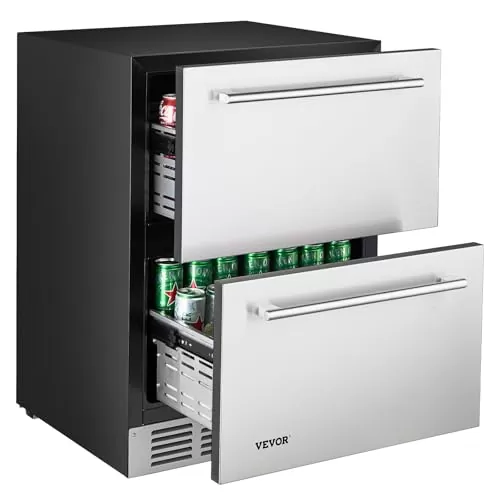 VEVOR 24 Inch Under Counter Drawer Refrigerator, Stainless Steel Dual Drawer Fridge with Temperature Control, Outdoor Refrigerator with Powerful Compressor & LED Display, Fit for Home, Office, etc.