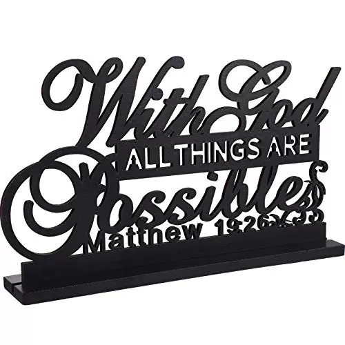 Jetec Inspirational Table Art with God All Things Are Possible Positive Sign Home Table Decoration, Motivational Centerpieces Letter Sign Wooden for Faith Motivational Decor (With Lord Possible)