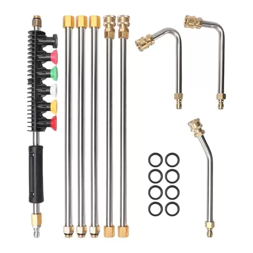 Pressure Washer Extension Wand Upgrade, 9 Pack Power Washer Lance with 6 Nozzle Tips, 30°,90°,120° Curved Rod, 1/4