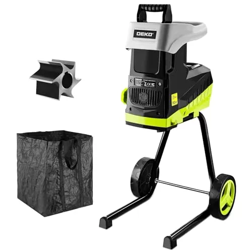 Electric 15-Amp Wood Chipper Shredder: 2800W 1.77-Inch Cutting Diameter Garden Leaf Mulcher with Wheels, Safety Locking Knob, 50L Collection Bag, Double Sided Blade System for Branches, Leaves, Waste
