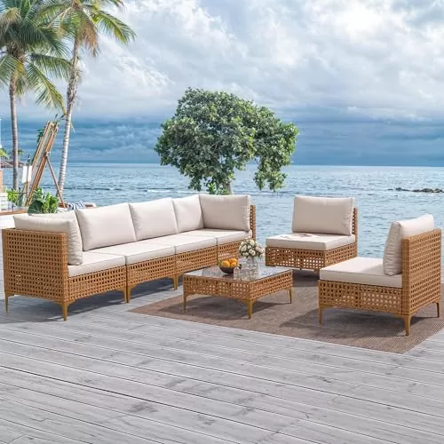 YITAHOME 7-Piece Patio Furniture Set, All-Weather PE Wicker Patio Conversation Set for Backyard Deck Poolside Porch, Outdoor Sectional Sofa with Coffee Table & Soft Cushions