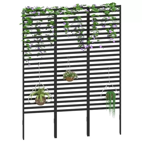 CADUKE Black Metal Outdoor Privacy Screen, Decorative Privacy Fence for Yard, Patio - Outdoor Divider, Garden Fence, Air Conditioner Fence, 12 Panels with 6 Stakes